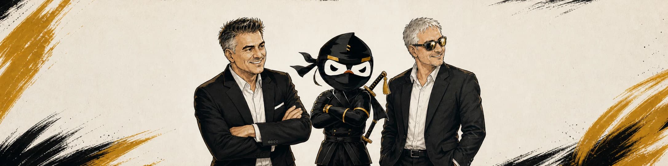 Anime storyboard panel: Viktor and Mariusz stand beside Kinju